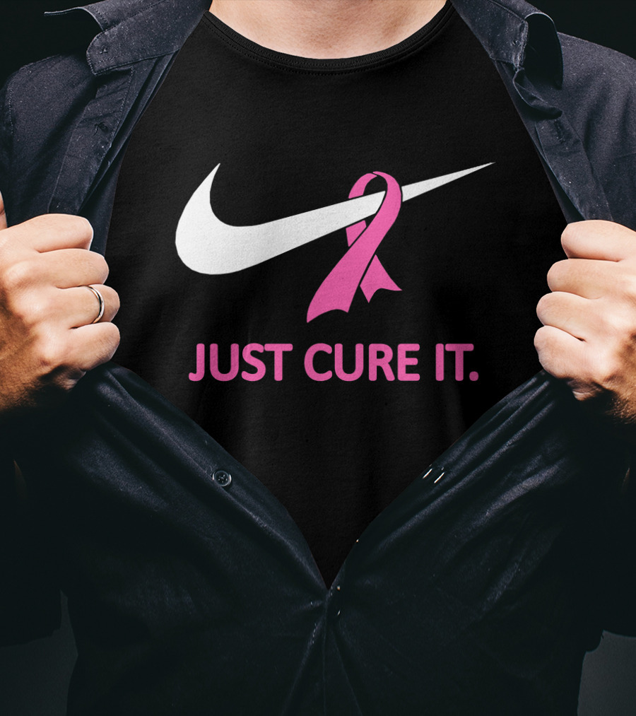 Just Cure It Pink Ribbon Breast Cancer Awareness Swoosh T-Shirt