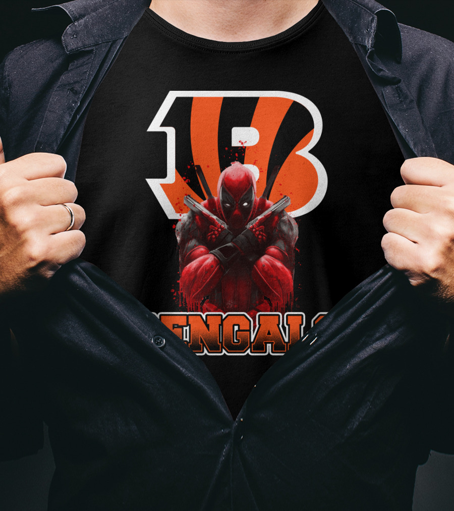 Deadpool Meets Cincinnati Bengals Nfl Crossover T-Shirt