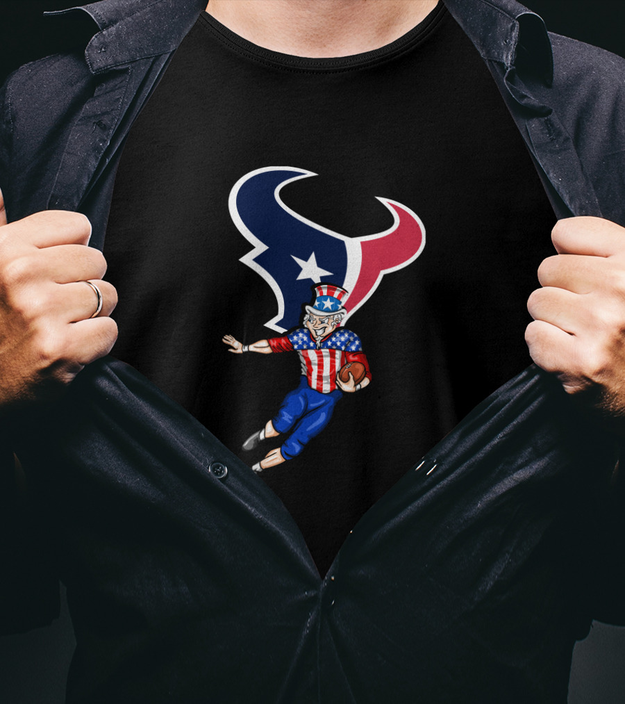 Houston Texans Uncle Sam 4Th Of July Football Americna Flag T-Shirt