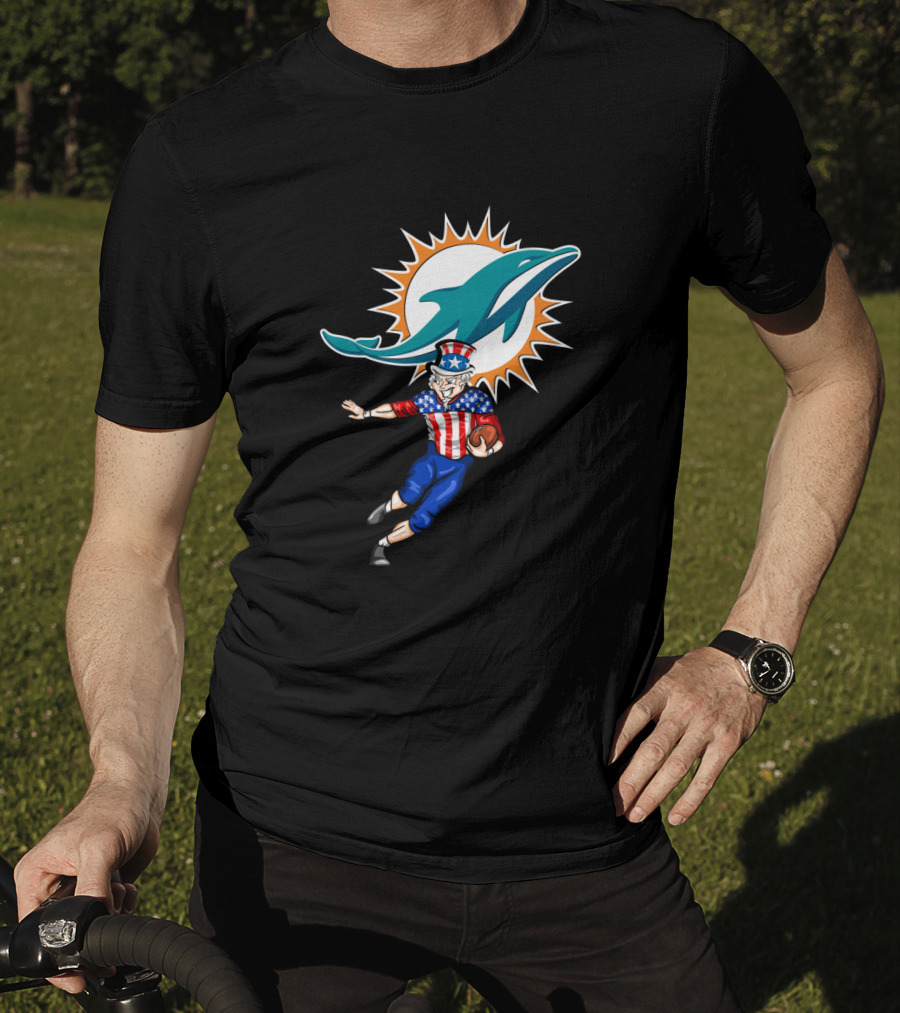 4Th July Uncle Sam Miami Dolphins Patriotic Football T-Shirt