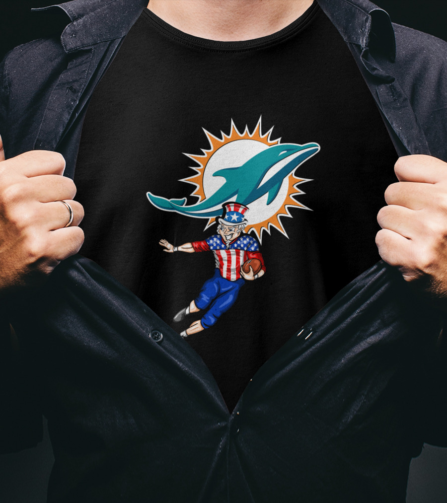 4Th July Uncle Sam Miami Dolphins Patriotic Football T-Shirt