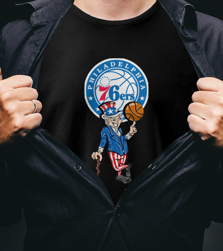 Philadelphia 76ers Uncle Sam Spinning Basketball 4Th July T-Shirt