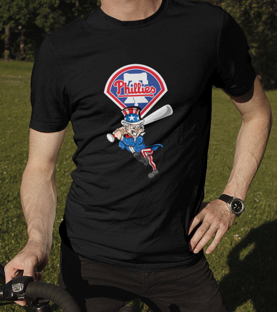 Philadelphia Phillies Uncle Sam 4Th Of July Baseball Swing T-Shirt