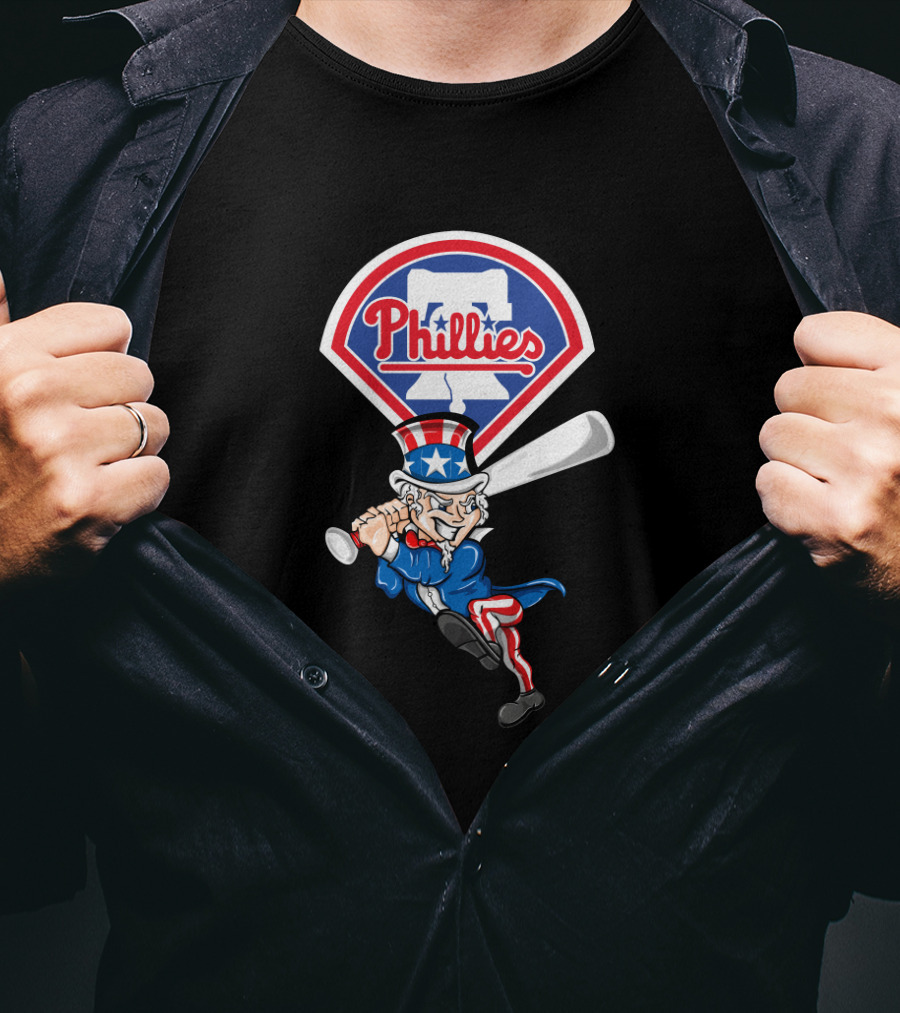 Philadelphia Phillies Uncle Sam 4Th Of July Baseball Swing T-Shirt