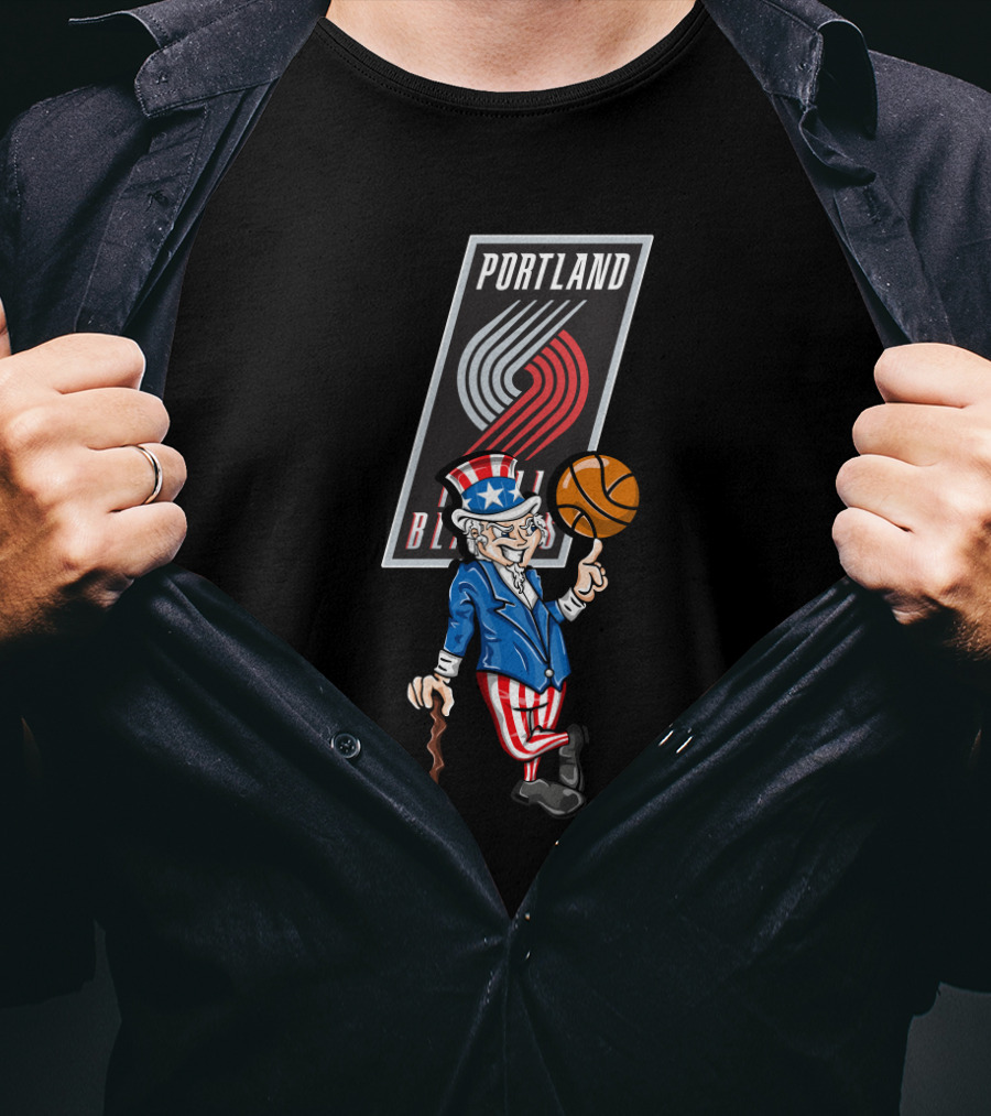 Portland Trail Blazers Uncle Sam Basketball 4Th Of July Celebration T-Shirt