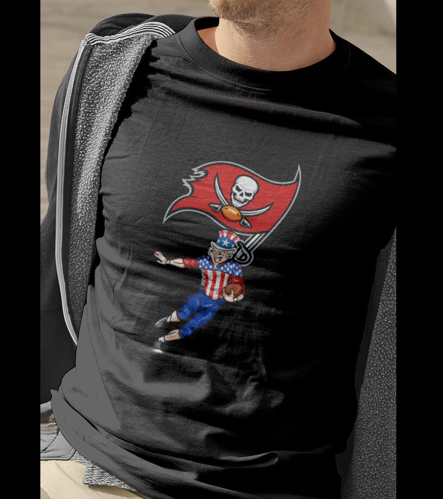 Patriotic Uncle Sam Football With Tampa Bay Buccaneers Flag 4Th Of July T-Shirt