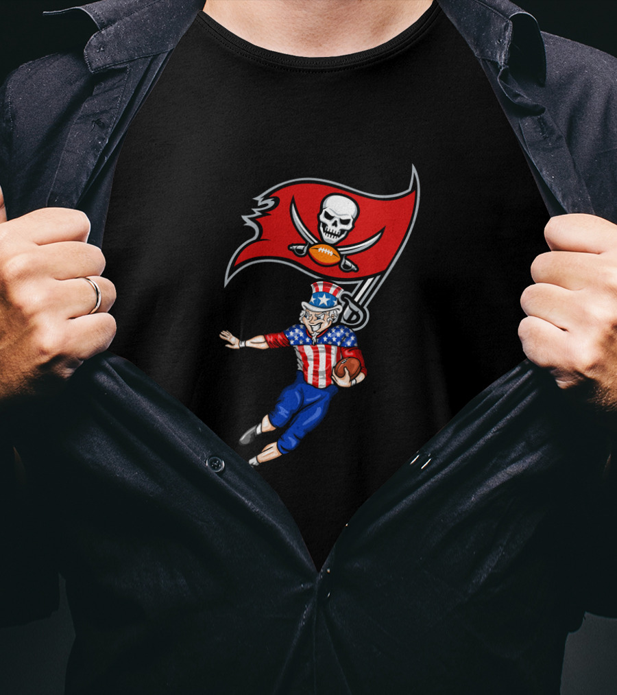 Patriotic Uncle Sam Football With Tampa Bay Buccaneers Flag 4Th Of July T-Shirt