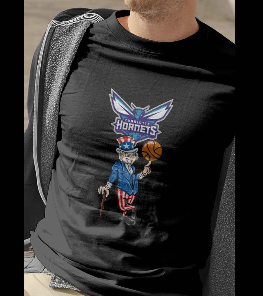 Charlotte Hornets Uncle Sam 4Th July Basketball T-Shirt