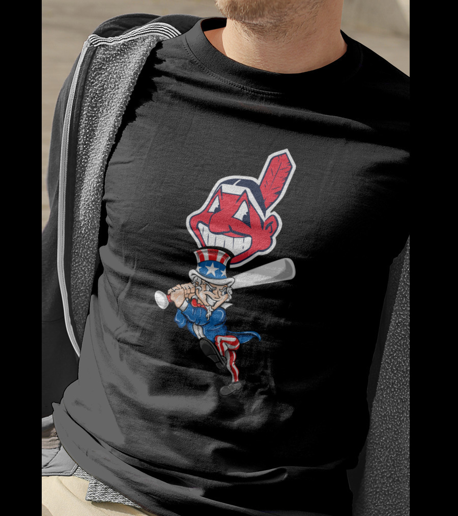 Cleveland Indians 4Th Of July Uncle Sam Baseball Chief Wahoo Logo Patriotic Celebration T-Shirt