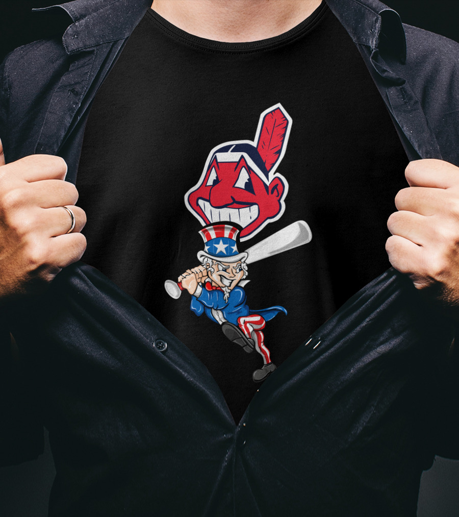 Cleveland Indians 4Th Of July Uncle Sam Baseball Chief Wahoo Logo Patriotic Celebration T-Shirt