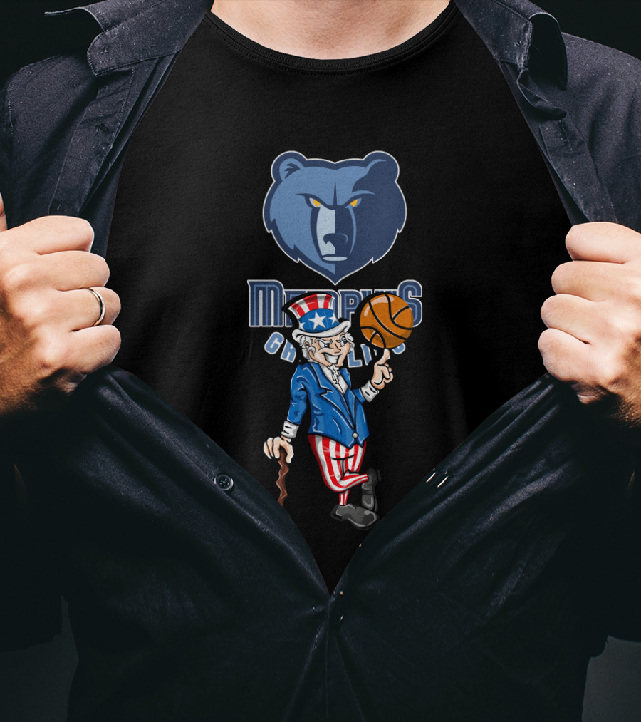 Memphis Grizzlies Uncle Sam 4Th July Bear Basketball Celebration T-Shirt