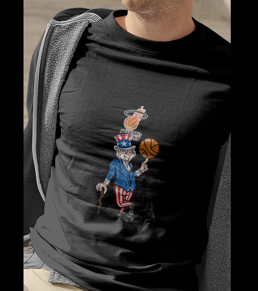 Uncle Sam Miami Heat Basketball Patriotic July 4Th Celebration T-Shirt