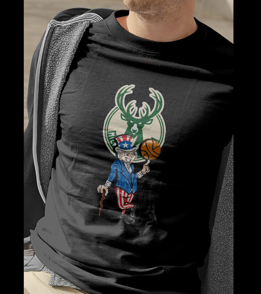 Milwaukee Bucks Uncle Sam Basketball Fourth Of July T-Shirt