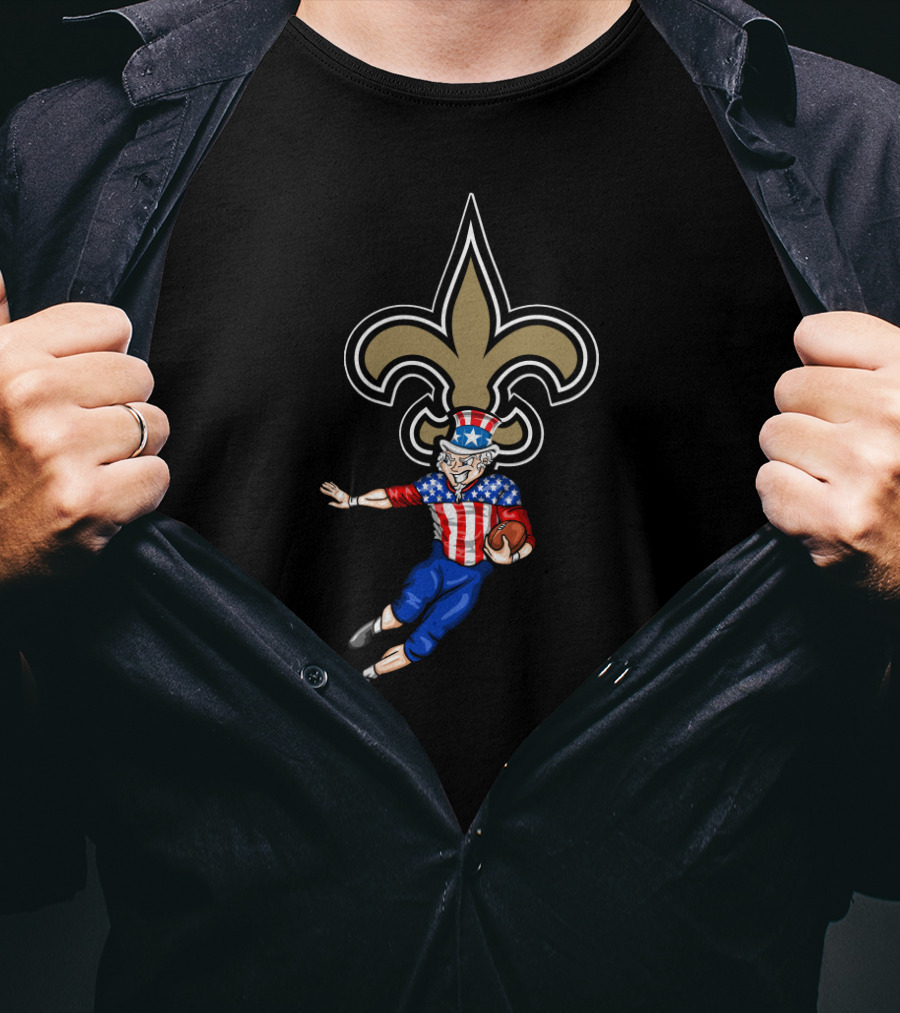 4Th July New Orleans Saints Uncle Sam American Football Fleur-De-Lis Football Player T-Shirt