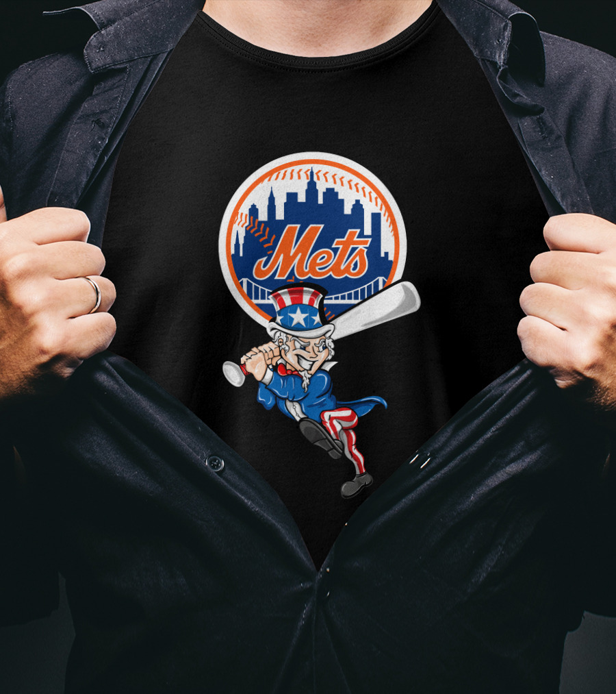 New York Mets Uncle Sam 4Th July Patriotic Baseball Swing T-Shirt