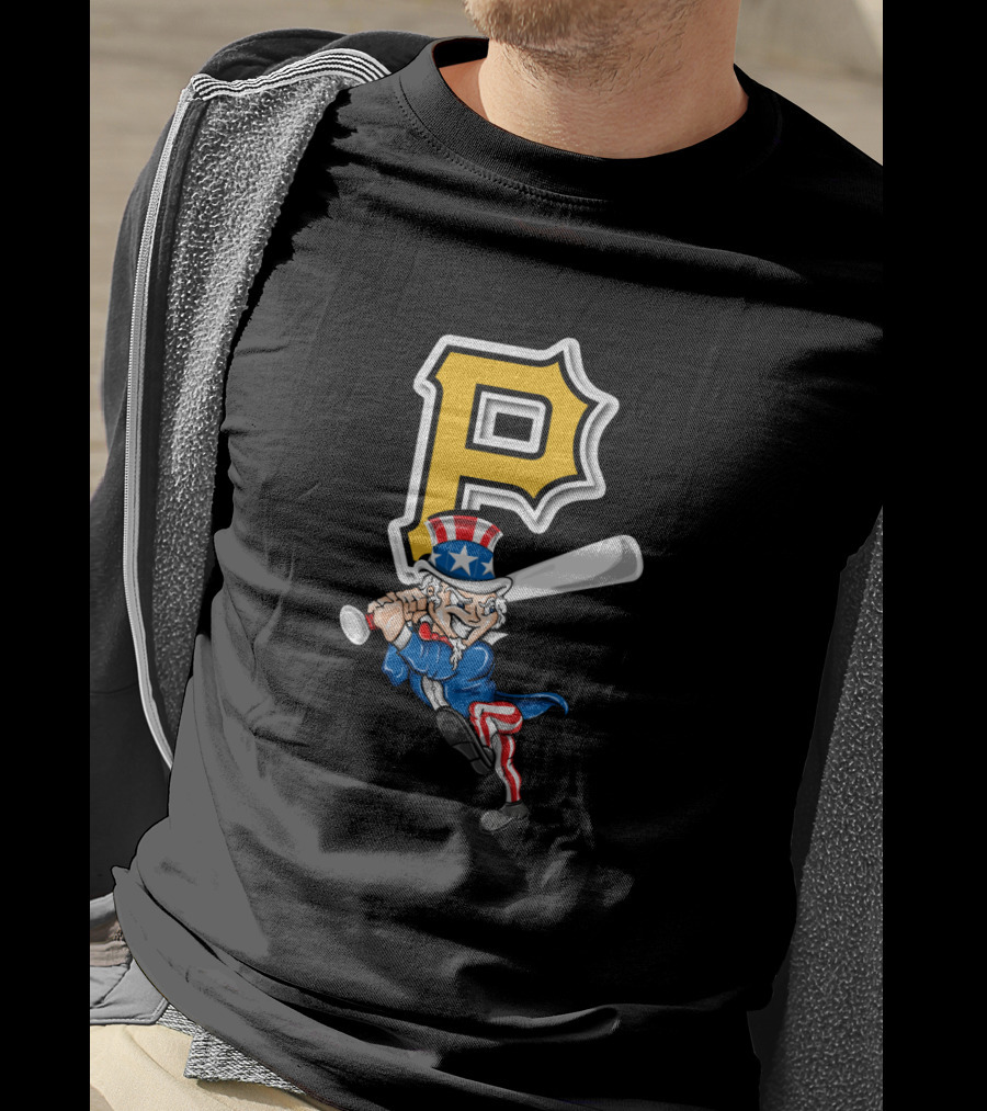 Pittsburgh Pirates Logo Uncle Sam Swinging Bat 4Th Of July Theme T-Shirt
