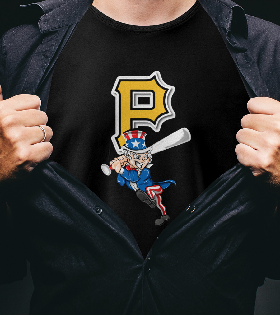 Pittsburgh Pirates Logo Uncle Sam Swinging Bat 4Th Of July Theme T-Shirt