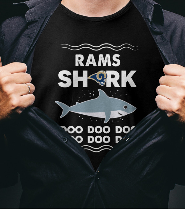 Rams Shark Doo Doo Doo Los Angeles Football Theme With Illustrated Shark And Waves T-Shirt