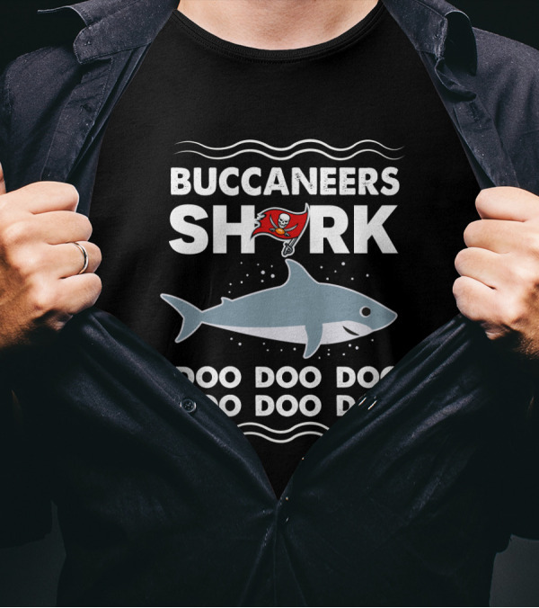 Buccaneers Shark Doo Doo Doo Tampa Bay Theme With Pirate Flag And Shark T-Shirt