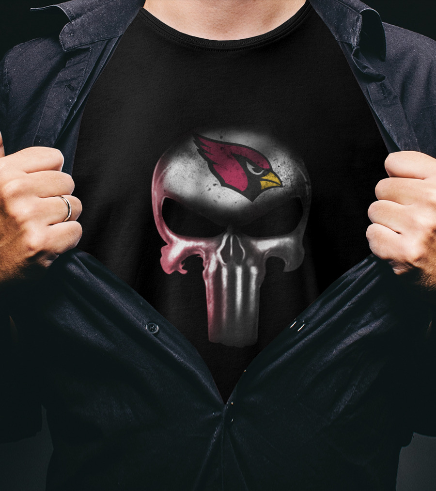 Arizona Cardinals Fan Punisher Skull Logo Fusion T-Shirt