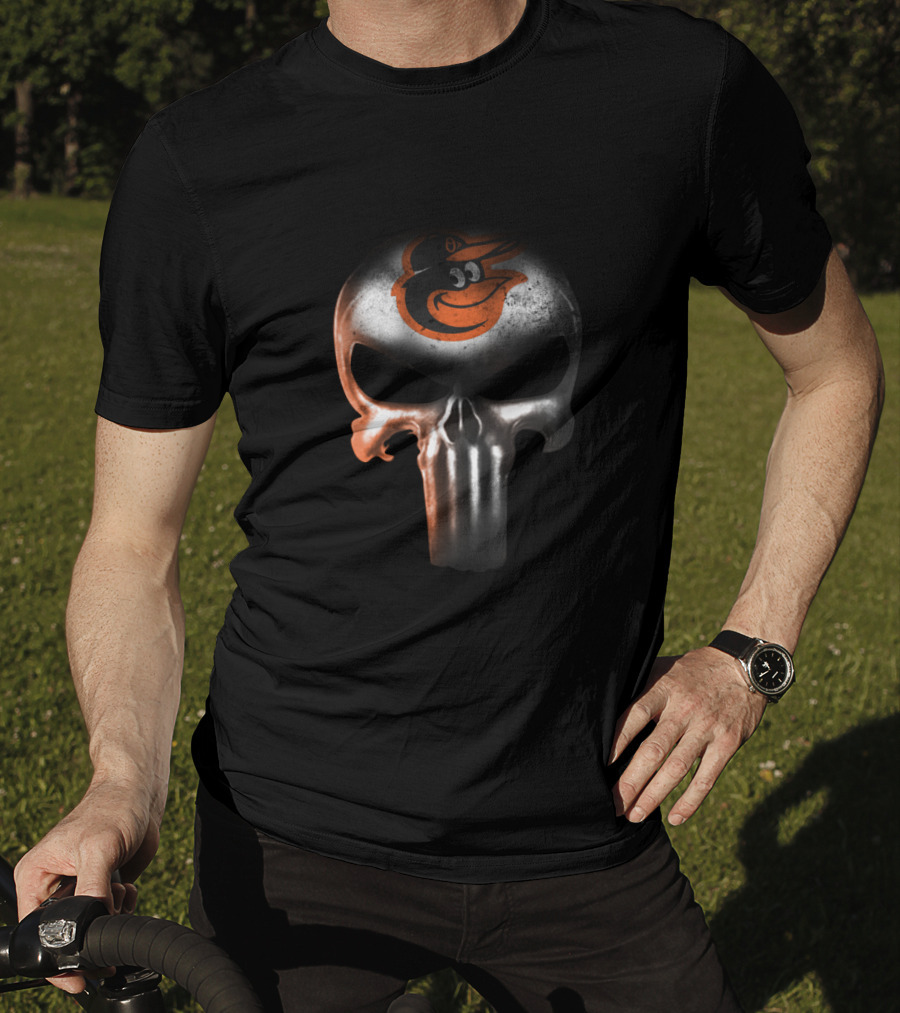 Punisher Skull With Baltimore Orioles Logo For Fans T-Shirt