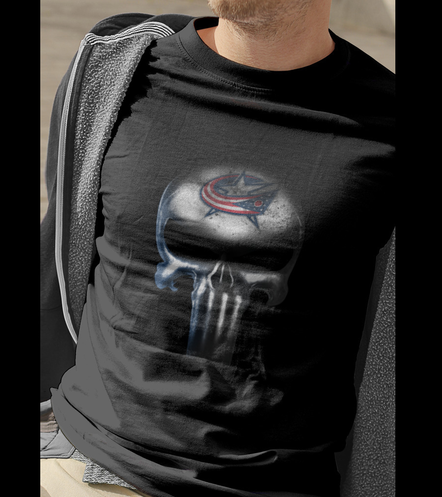 Columbus Blue Jackets Fans Punisher Skull T-Shirt