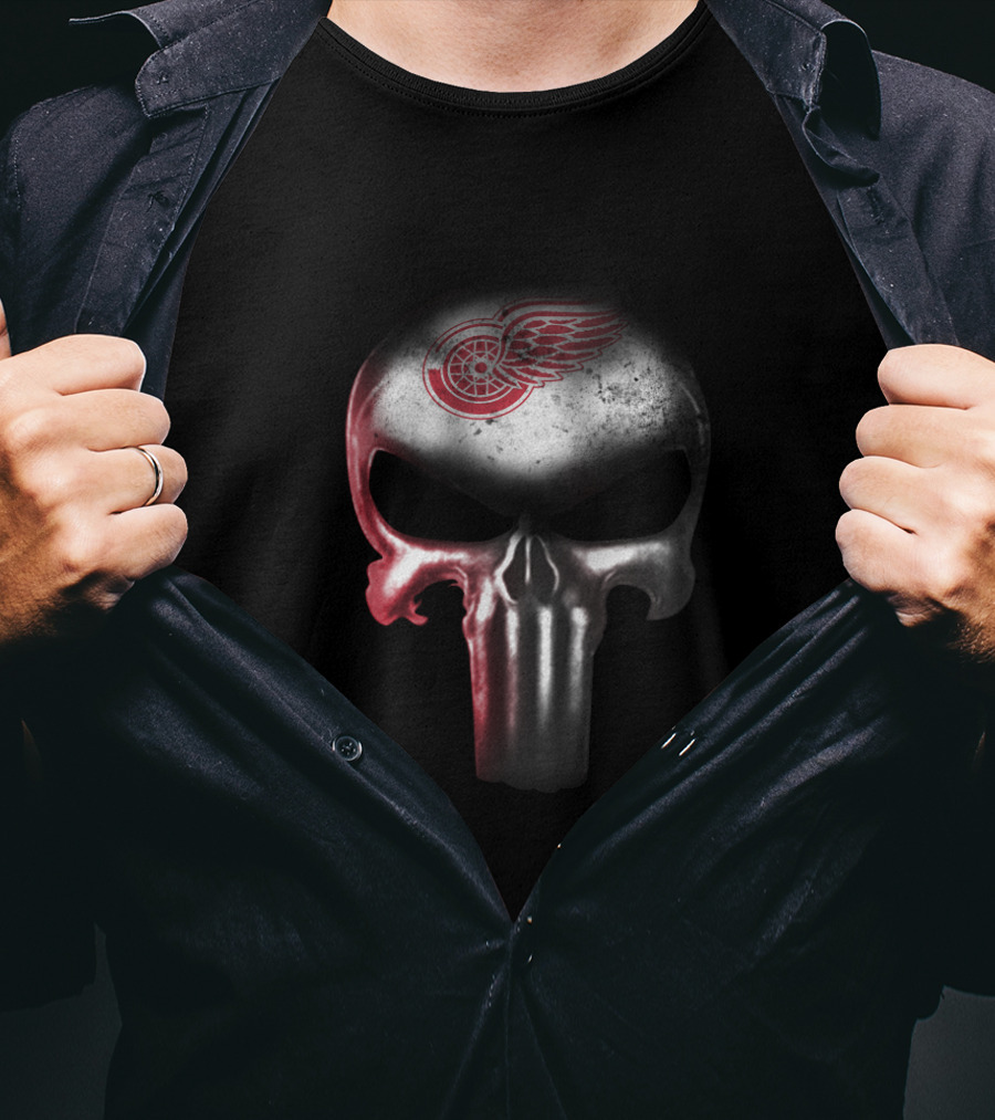 Punisher Skull With Detroit Red Wings Logo For Fans T-Shirt