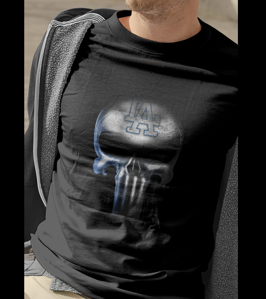 Los Angeles Dodgers Fans Iconic Punisher Skull Emblem T-Shirt