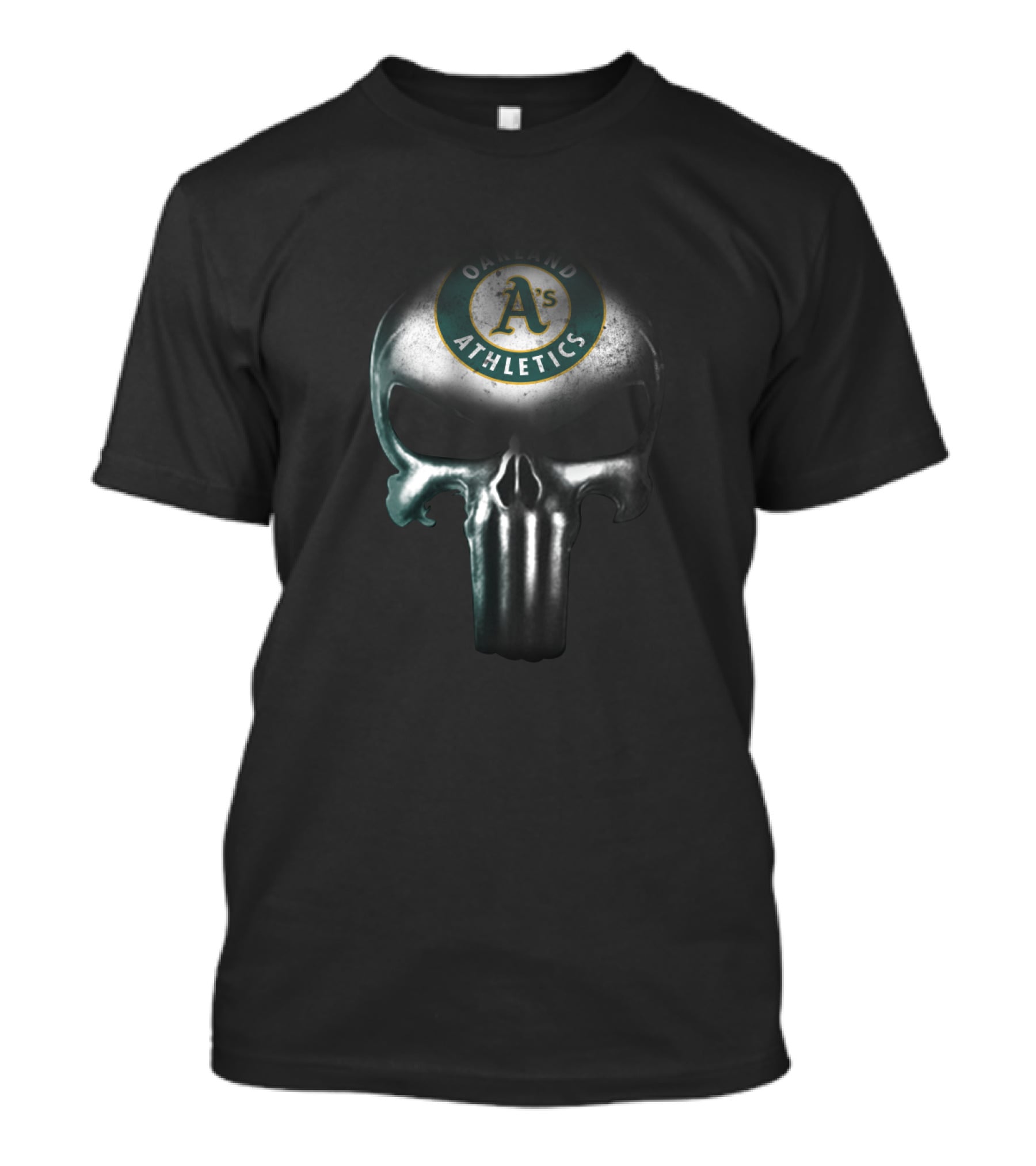 Oakland Athletics Fans Punisher Skull Logo Fusion T-Shirt
