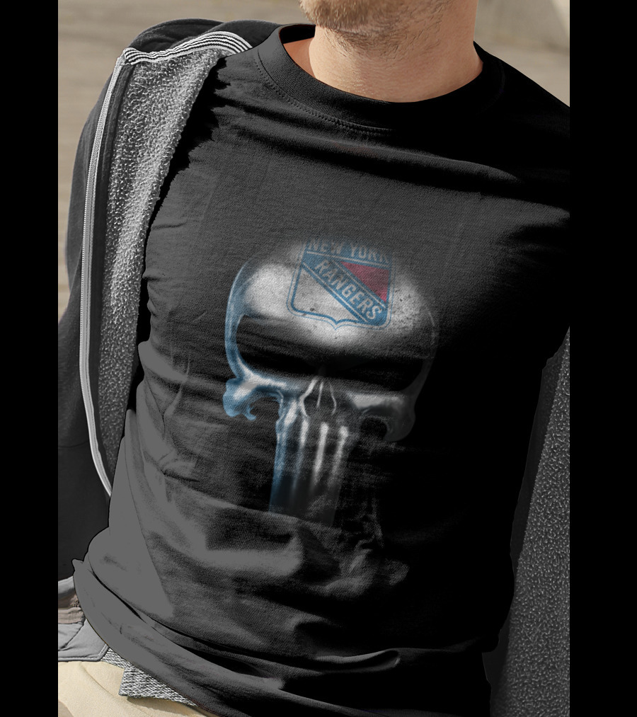 New York Rangers Fans Punisher Skull Logo Fusion T-Shirt