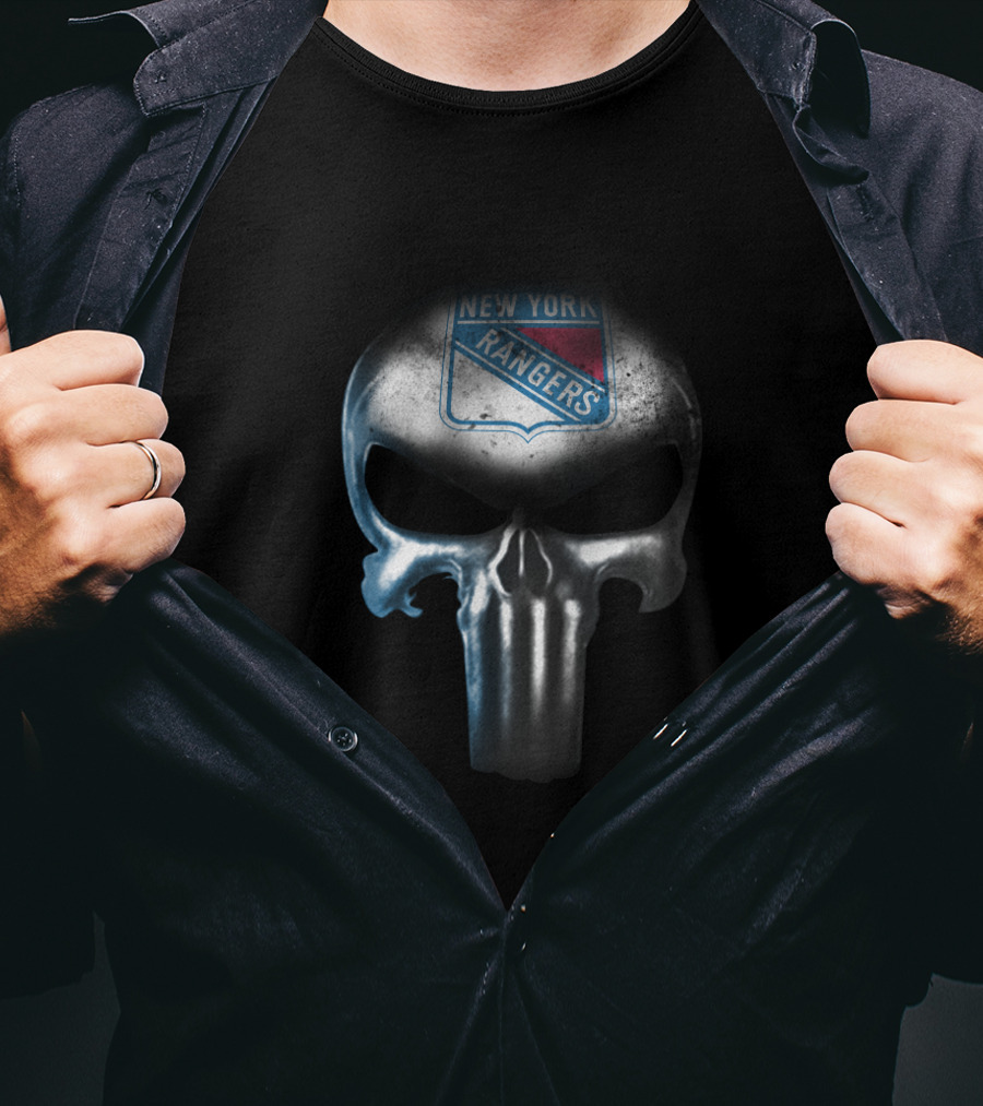 New York Rangers Fans Punisher Skull Logo Fusion T-Shirt