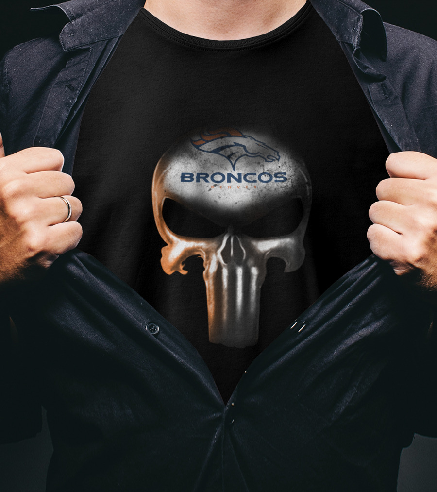 Denver Broncos Fans Unique Skull Design Featuring The Punisher T-Shirt