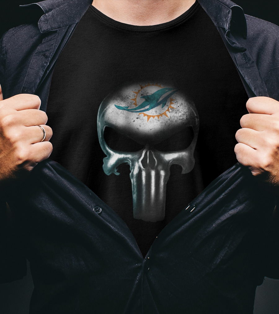 Miami Dolphins Logo On Punisher Skull For NFL Fans T-Shirt