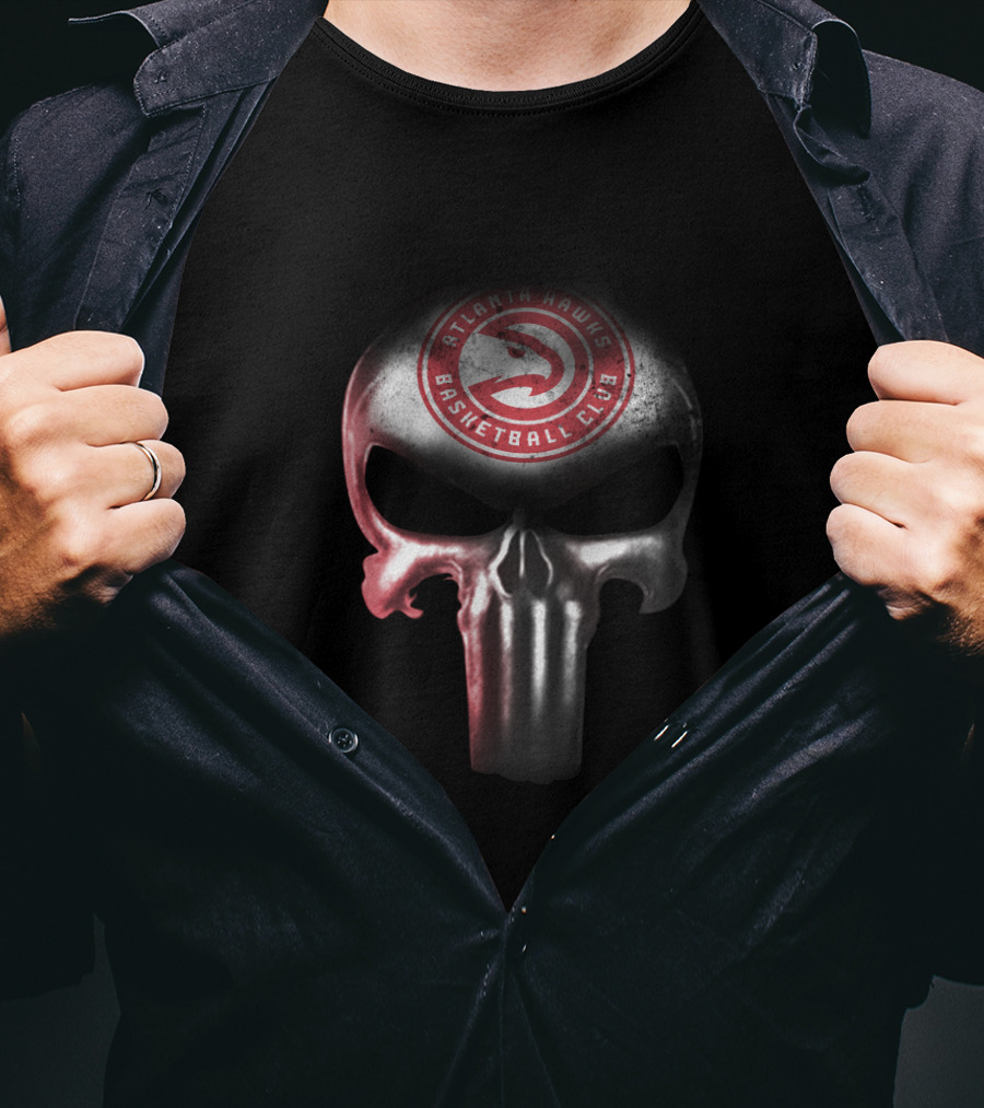 Atlanta Hawks Basketball Club Punisher Skull Logo Design For Fans T-Shirt