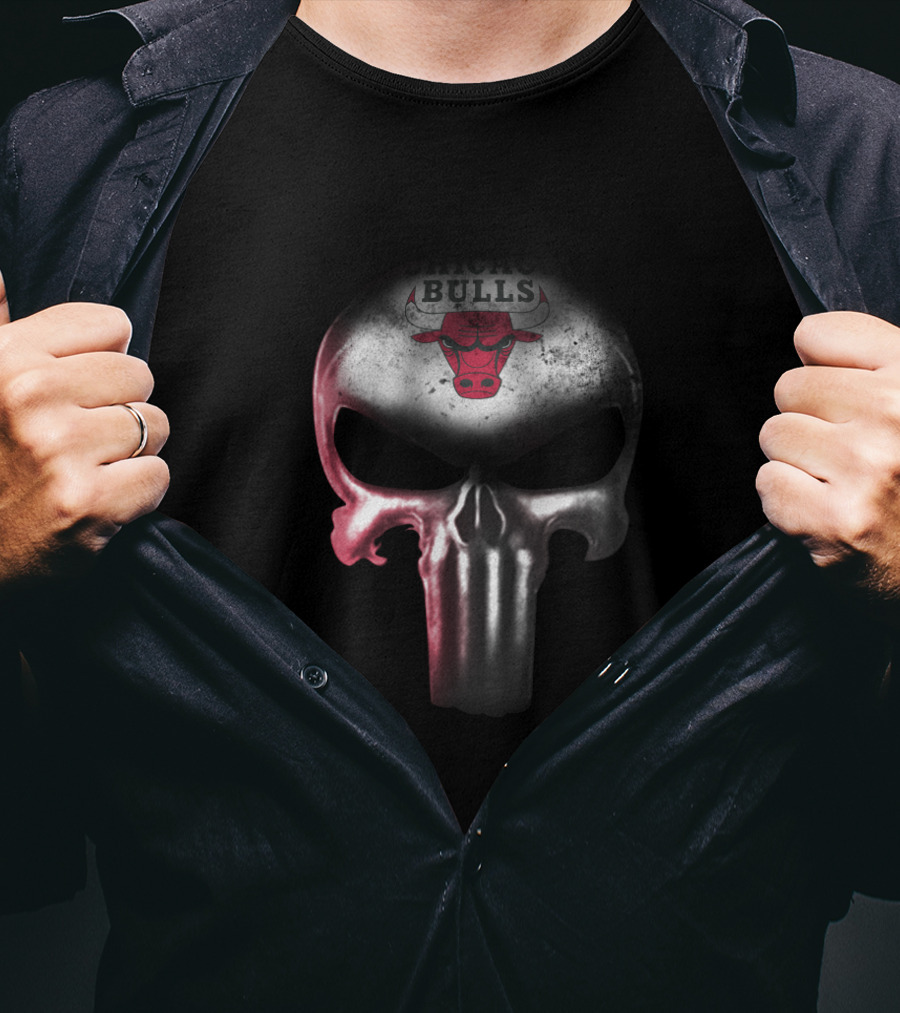 Chicago Bulls Punisher Skull Logo Crossover For Fans T-Shirt