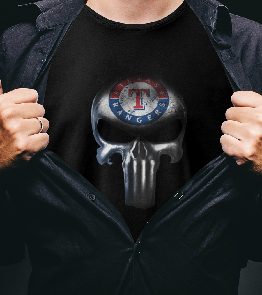 Texas Rangers Fan Gear Featuring Iconic Punisher Skull T-Shirt