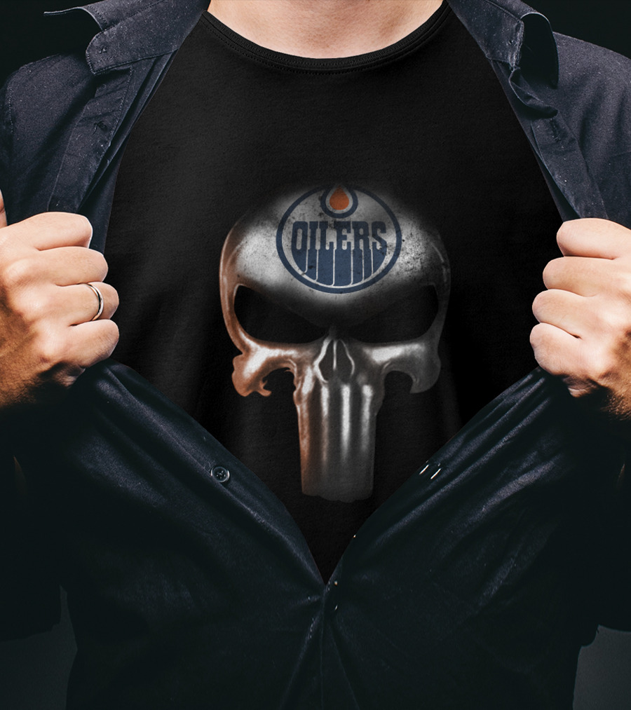 Edmonton Oilers Punisher Skull Logo Graphic For Fans T-Shirt