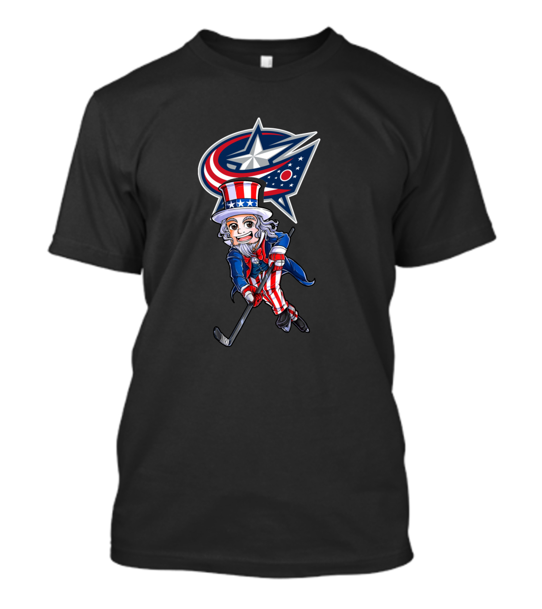 Uncle Sam Playing Hockey With Columbus Blue Jackets For 4Th Of July T-Shirt