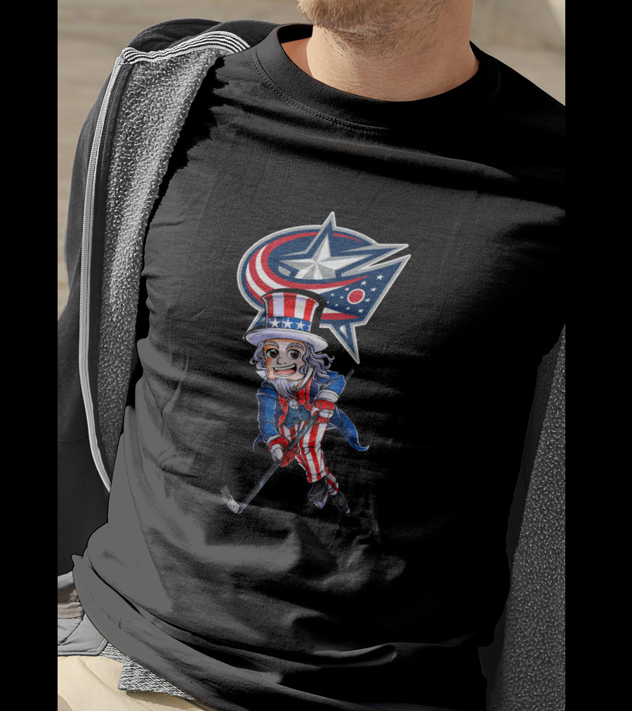 Uncle Sam Playing Hockey With Columbus Blue Jackets For 4Th Of July T-Shirt
