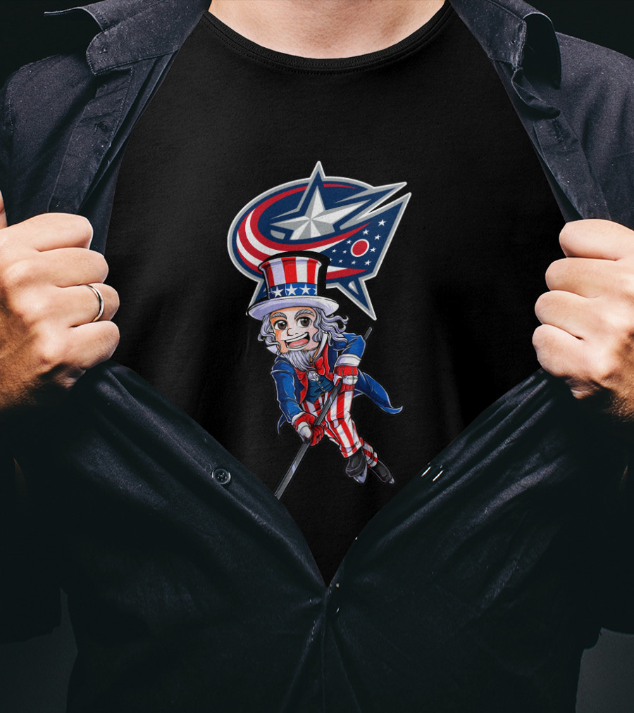 Uncle Sam Playing Hockey With Columbus Blue Jackets For 4Th Of July T-Shirt