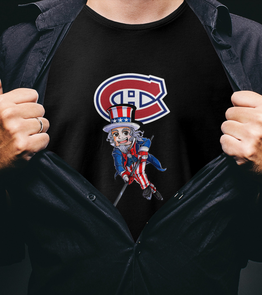 Uncle Sam Playing Hockey With Montreal Canadiens Logo For 4Th Of July Celebration T-Shirt