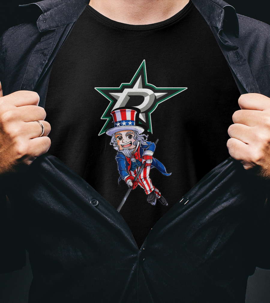 Uncle Sam On Ice With Dallas Stars For 4Th Of July Hockey Fun T-Shirt