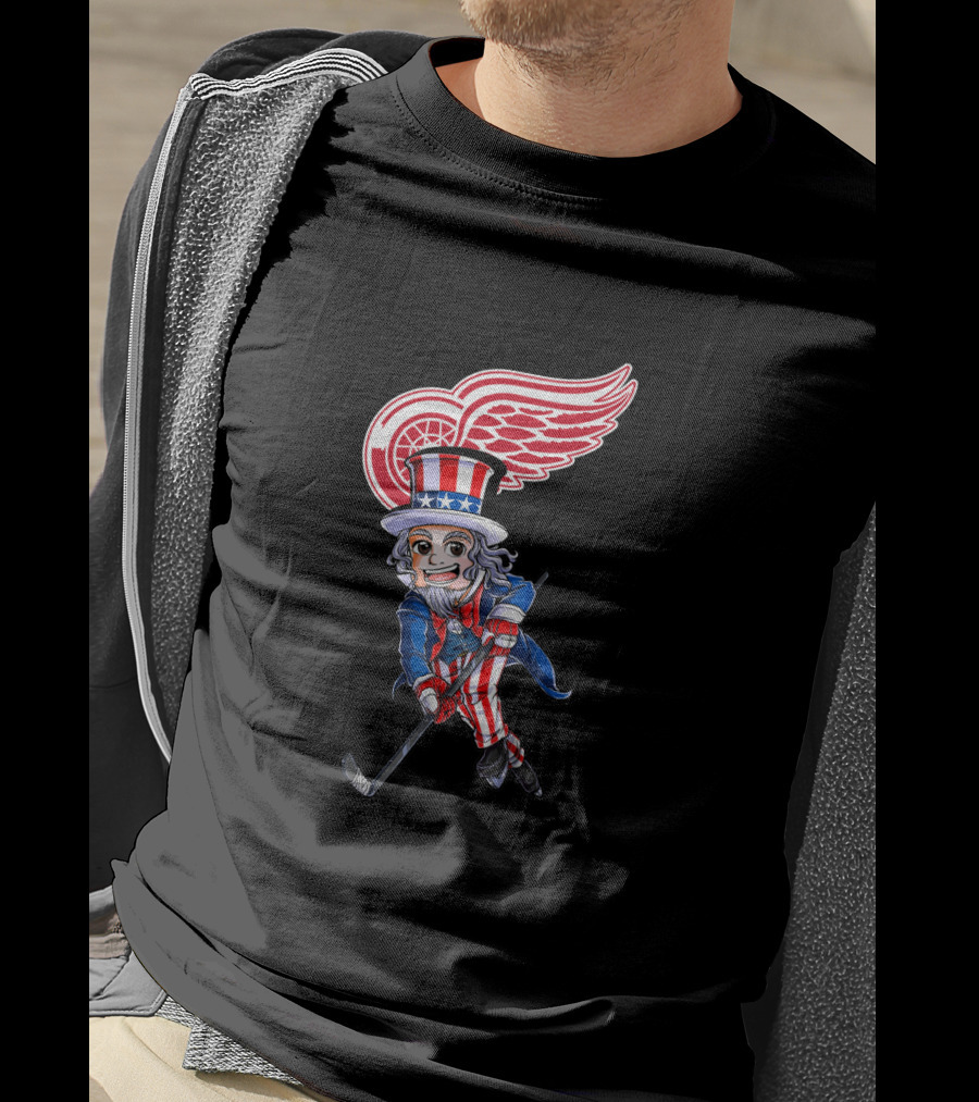 Uncle Sam Hockey With Detroit Red Wings Logo For 4Th Of July Celebration T-Shirt