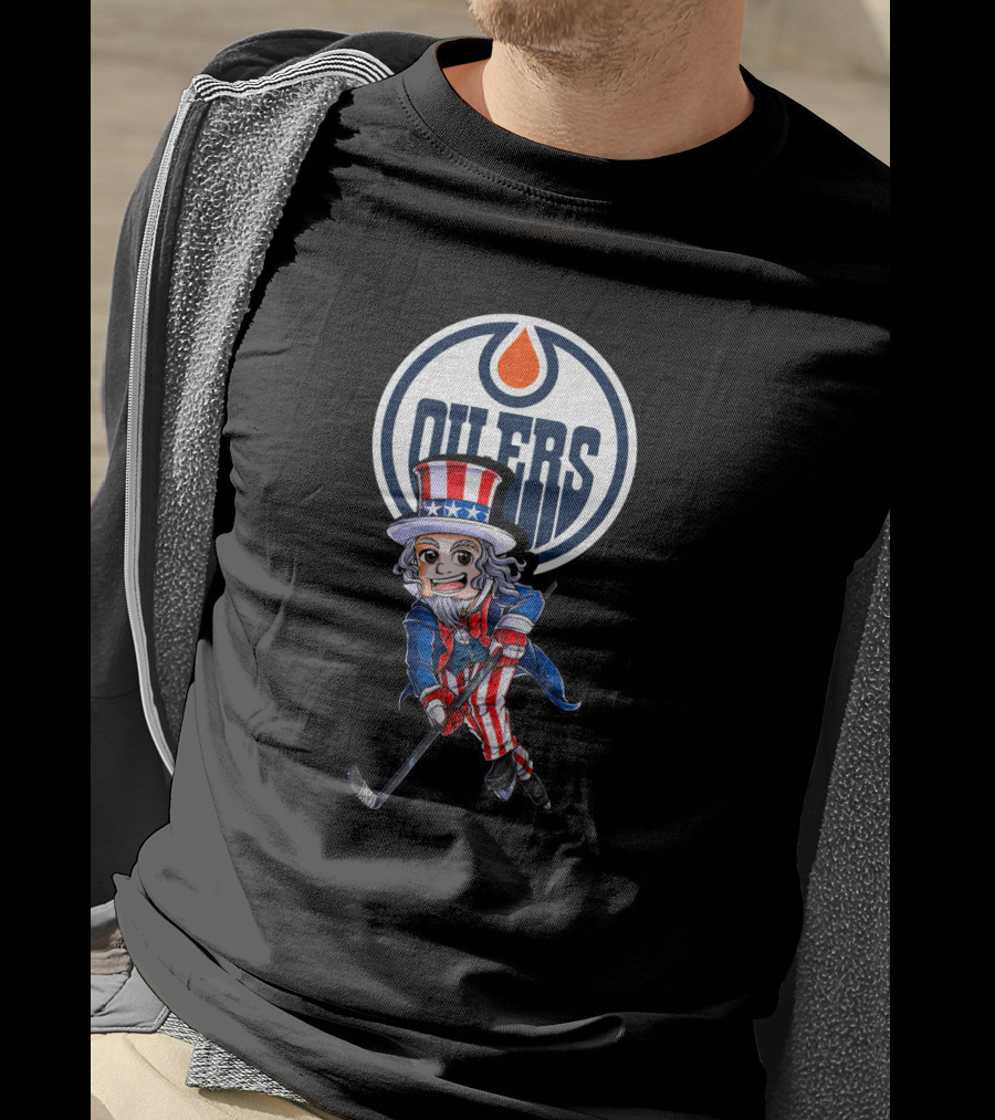 Uncle Sam Hockey Player Edmonton Oilers 4Th Of July T-Shirt