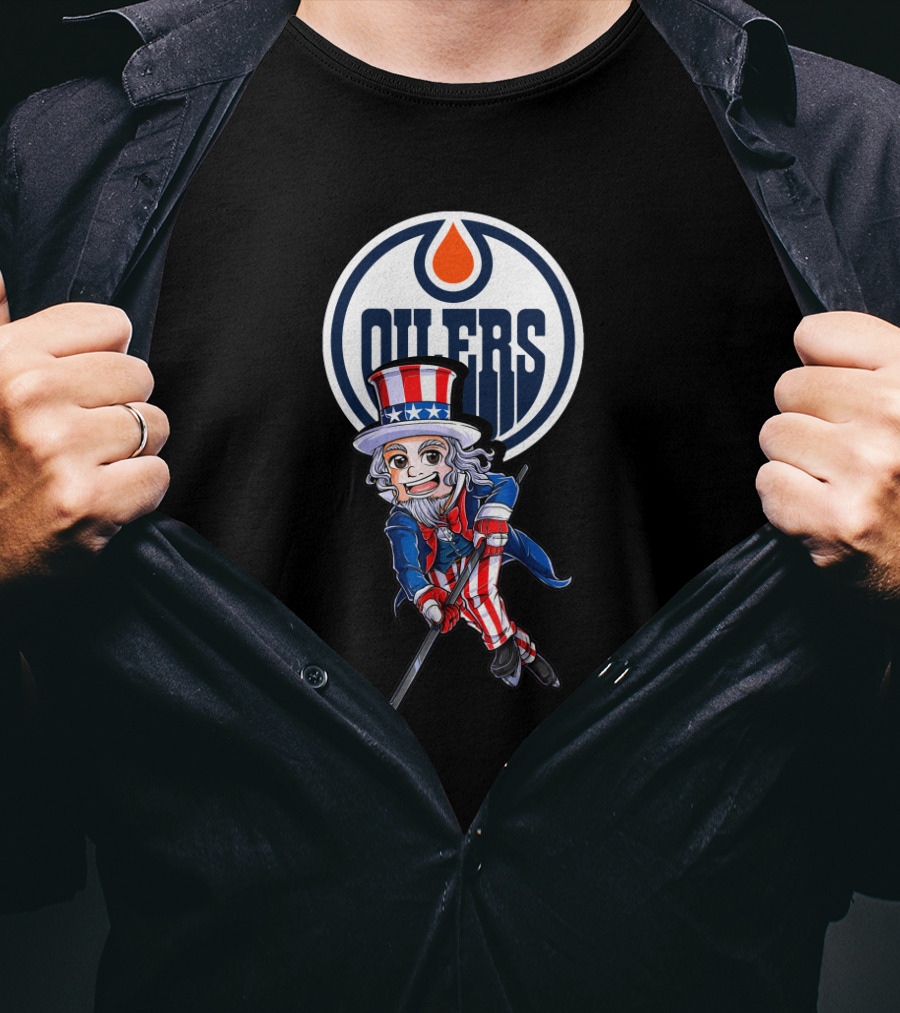 Uncle Sam Hockey Player Edmonton Oilers 4Th Of July T-Shirt