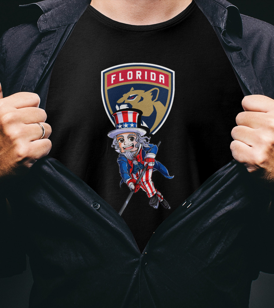 Uncle Sam Hockey With Florida Panthers Logo 4Th Of July T-Shirt
