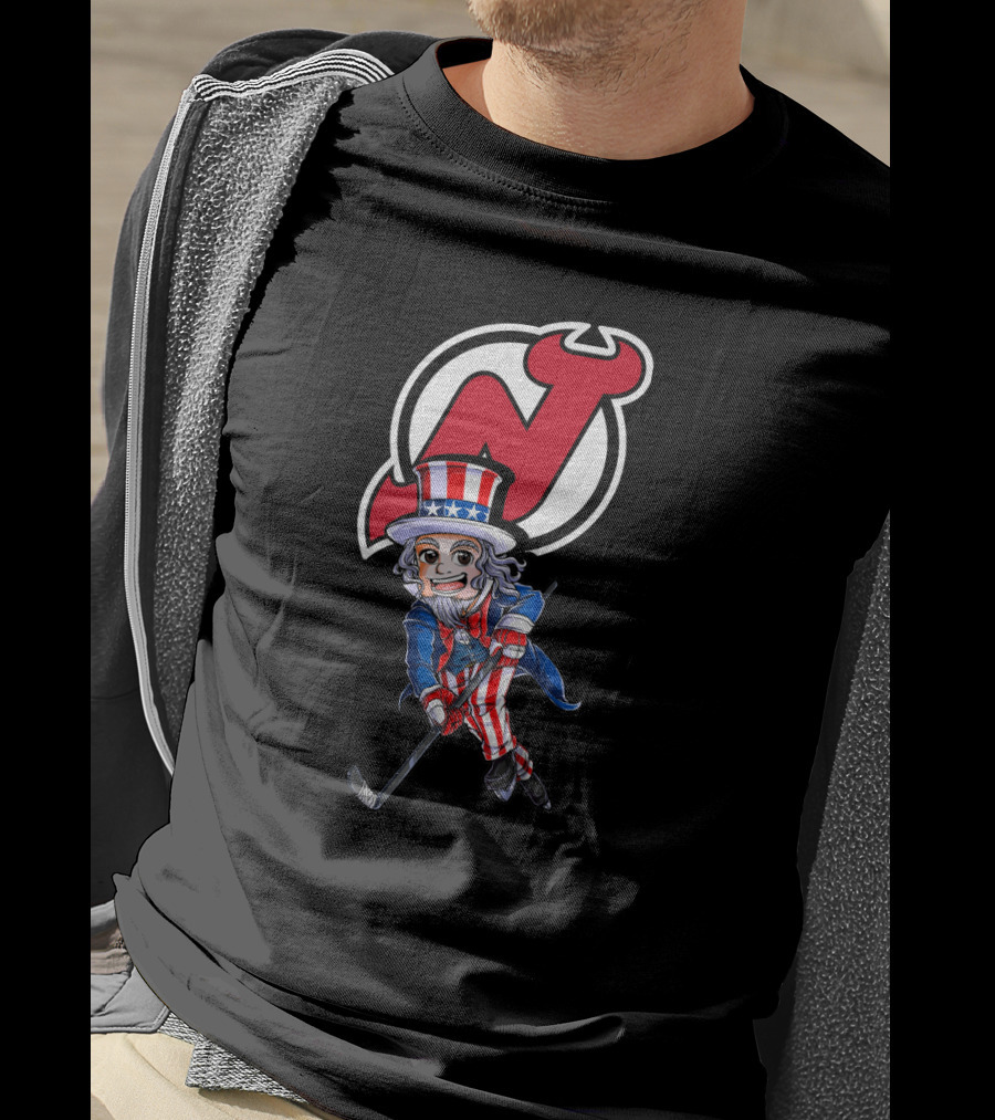 Uncle Sam Hockey Action With New Jersey Devils Independence Day T-Shirt