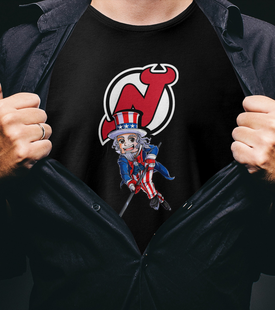 Uncle Sam Hockey Action With New Jersey Devils Independence Day T-Shirt