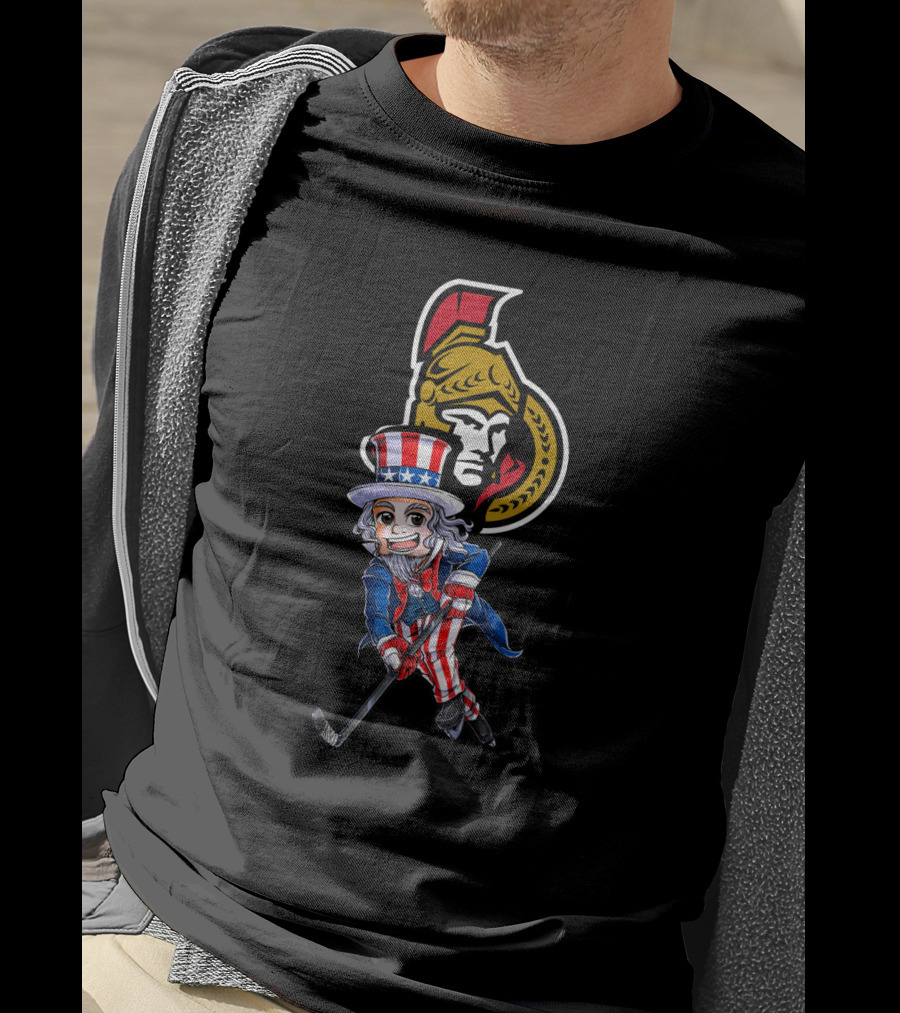 Uncle Sam Hockey With Ottawa Senators Emblem For 4Th Of July T-Shirt