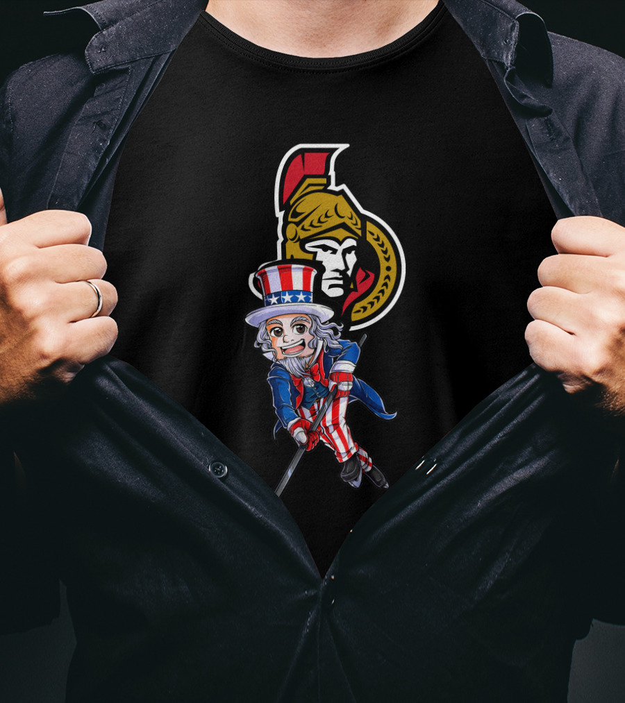 Uncle Sam Hockey With Ottawa Senators Emblem For 4Th Of July T-Shirt